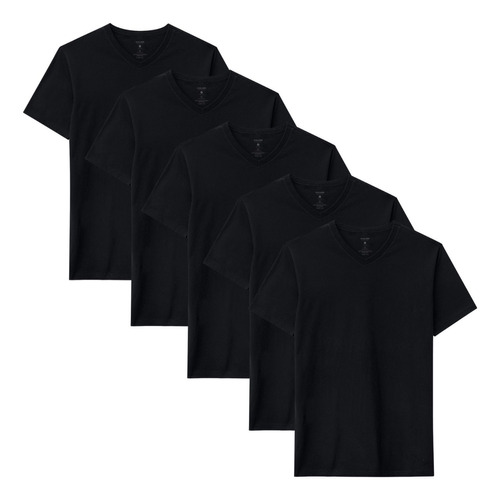 Kit 5 Camiseta Basica Gola V Masculina Malwee 100% Algodão
