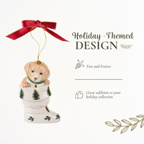 Spode Christmas Tree Puppy In Boot Ornament, Festive Holiday