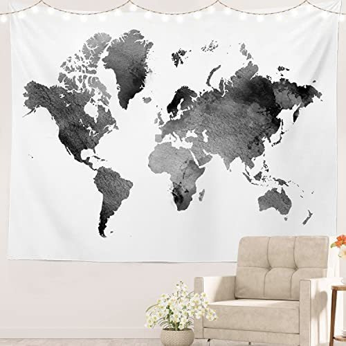 Batmerry Black And White Tapestry, Mapa Del Mundo Frpn9