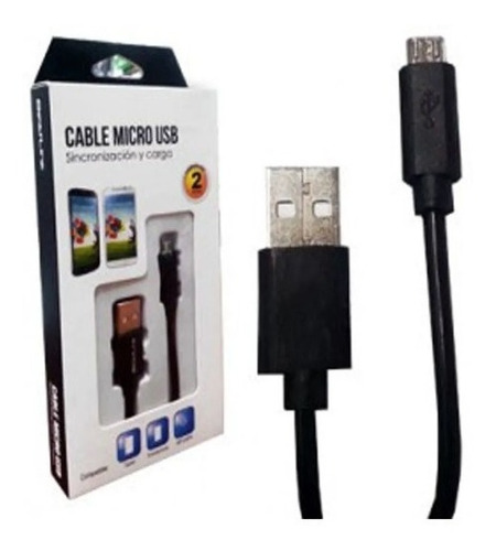 Cable Cargador Y Sincronizador Micro Usb Color Negro De 2m