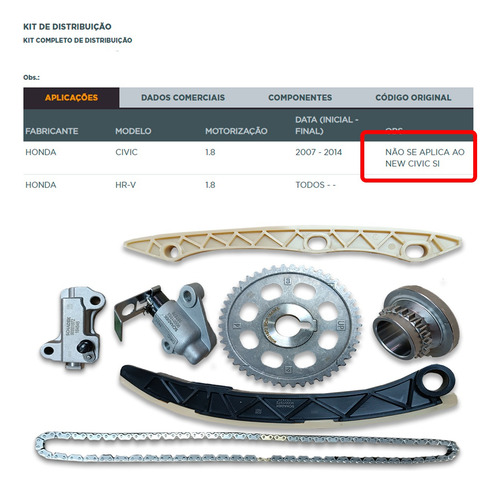 Kit Corrente Comando New Civic 1.8 2007 2008 2009 2010 2011