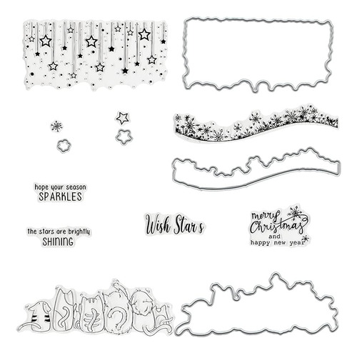 Merry Christmas Sellos Y Dies Set, Cat Words Snowflake Clear