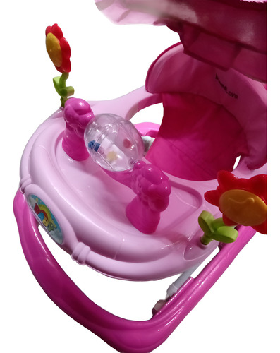 Andador Mamalove Con Toldo, Manija Y Juguete Rosa