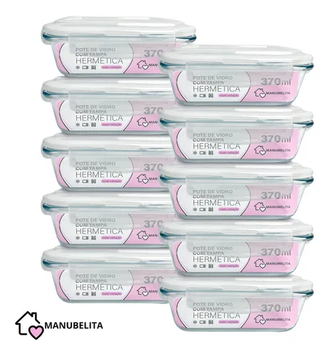 comprar Manubelita Kit 10 Marmitas Vidro Hermético Vidro Tampa Trava 370ml