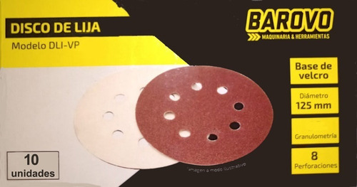 Imagen 3 de 5 de Set 10 Discos De Lija 125mm Con Velcro Barovo Dli-vp