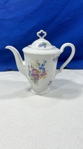 Cafetera Tetera En Porcelana Germany Floreada Blanco Flores (Usado)