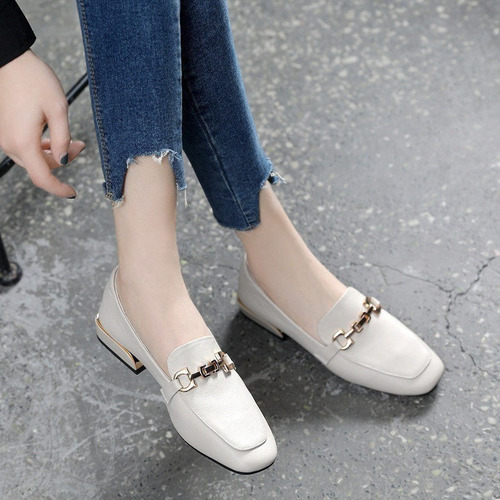 Imagen 7 de 8 de Mocasines De Piel Suave Tacón Bajo Zapatos Blancos Dama Muje