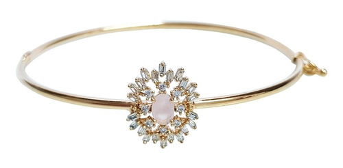 Pulseira Bracelete Feminino Zircônia Rosa Banhado Ouro 18k