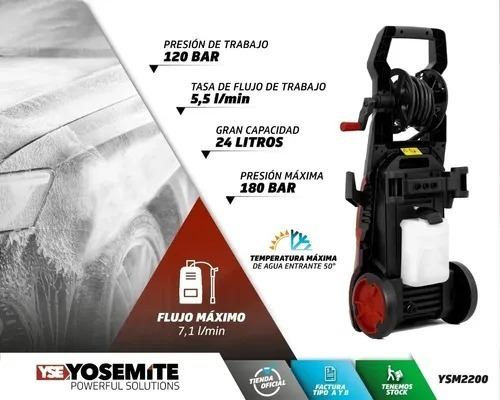 Imagen 2 de 6 de Hidrolavadora Alta Presión 180 Bar 2200w + Acc - Yosemite