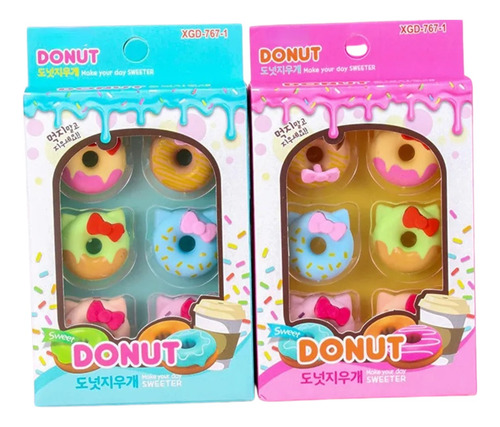 Pack 12 Gomas De Borrar De Donut Kawaii X 2 Cajas De 6 Pcs Color Rosa