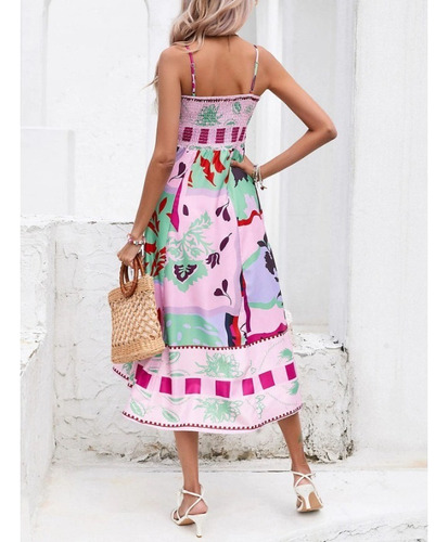 Vestido De Playa Con Estampado De Moda Con Tirantes