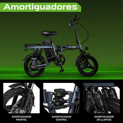 Bicicleta E-be Electrica Plegable E-flex Pro 750w 35km/h Color Gris Oscuro