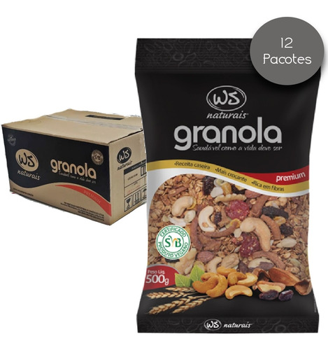 Granola Premium Ws Naturais 500g (12 Pacotes) Kit Granola