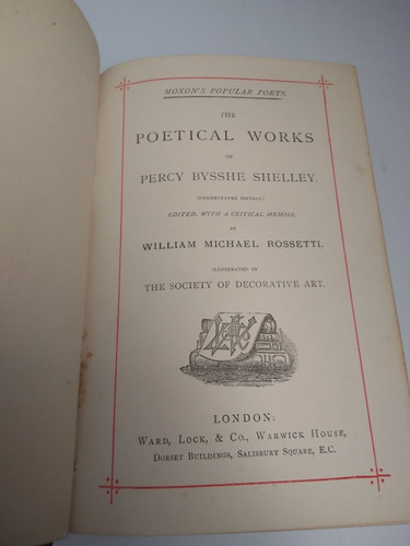 Livro Antigo Raro Shelley's Poetical Works - Percy Shelley