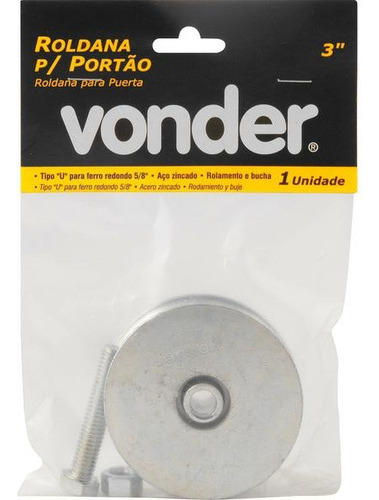 Roldana Para Portão 3 Tipo U Aço Zincado R.bucha - Vonder