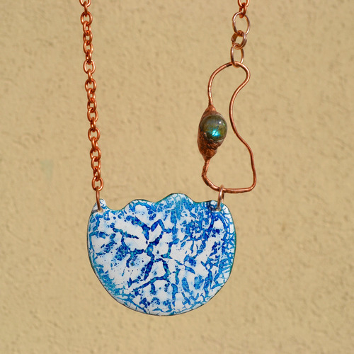 Collar Piedra Natural Labradorita Azul, Cadena Cobre, Cod1