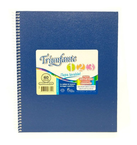Cuaderno Triunfante 123 Azul Td Cuadriculado 21x27cm 60h