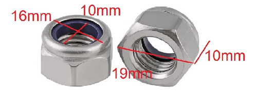 Tuerca Hexagonal M10 Con Seguro Nylon 10 Unid