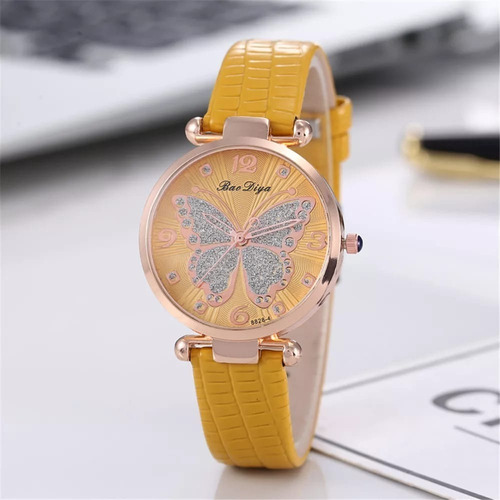 Reloj  Correa En Cuero Fondo Estilo Mariposa