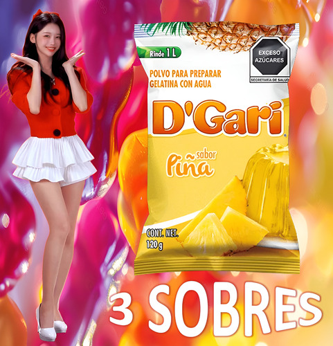 Dgari® 3 Gelatinas De Agua Sabor Piña Rinde Un Litro Wow