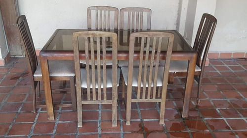 Juego Comedor 6 Sillas Madera Y Vidrio