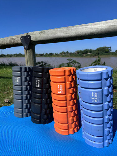 Rodillo Rolo Pilates Yoga 33 cm textura EVA masaje fitness azul acero