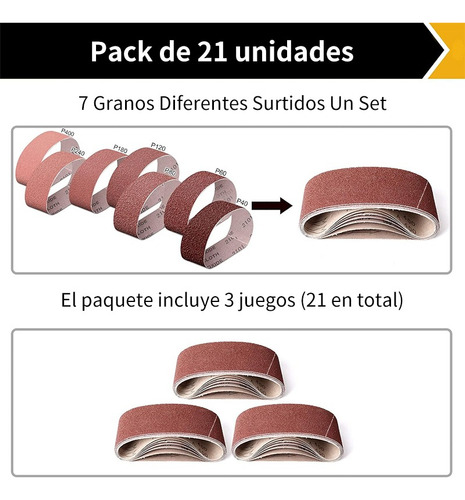 21 Pcs Lija Banda Cinturón 75x533mm Para Pulir Madera