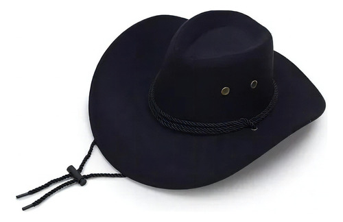 Sombrero Cowboy Vaquero Texano Sheriff Liso Con Cordon Color Negro
