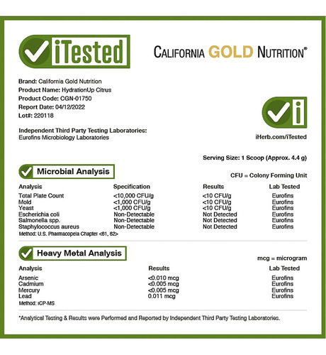 California Gold Nutrition Hydrationup®, Electrolyte Drink Mi