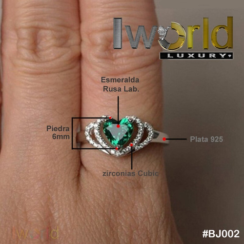 Anillo De Mujer 15 Años Corazón Esmeralda Rusa Plata 925