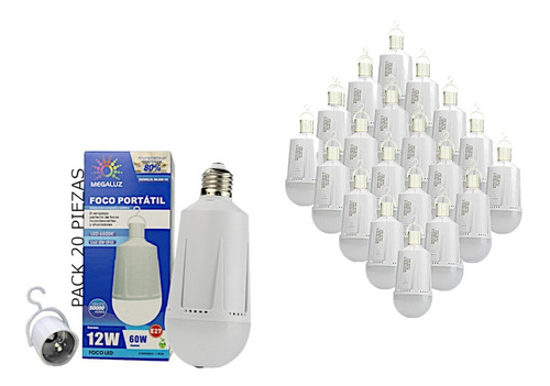 20 Piezas Pack Foco Portatil Rosca Base E27 12w Luz De Dia