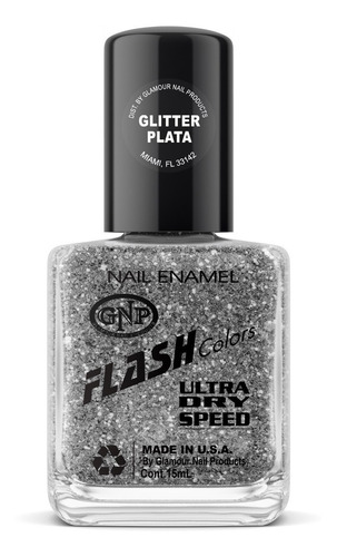 Imagen 1 de 4 de Esmalte Flash Colors De Gnp 15ml Glitter Plata