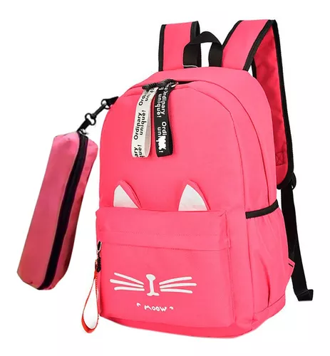 Conjunto de Mochila Escolar Infantil, Bolsa de Orelhas de Gato