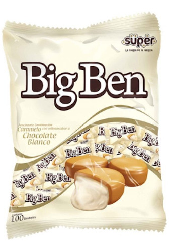  Caramelo Relleno Sabor Chocolate Blanco Big Ben 100 Piezas