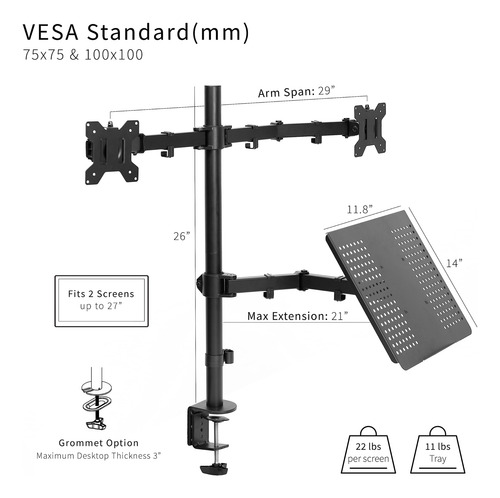 Soporte Escritorio Para Portátil Y Monitor Lcd 13 A 27 Pulga