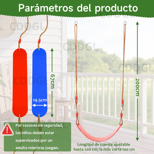 Cddgl 2pzs Juego De Columpios De Plástico Para Niños Con Cuerda Suave Ajustable , Fácil De Instalar, Seguro Y Duradero, Juego De Columpios Para Niños Y Niñas Para Exteriores, Jardín (rojo+azul)