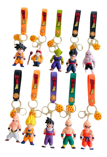 Llaveros Personajes X10 Goma 3d + Correa + Mosqueton Dragon Ball Z