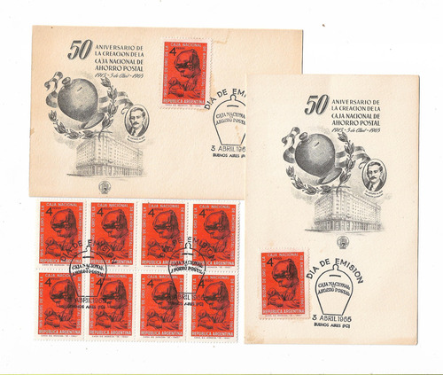 Bodas De Oro Caja Ahorro -2 Cuadritos 701 + 2 Tarjetas Primer Día Emisión. Argentina 1963