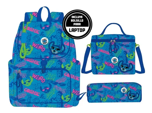 Pack Escolar Mochila Oficio Premium Disney Stitch Celeste | Cuotas sin ...