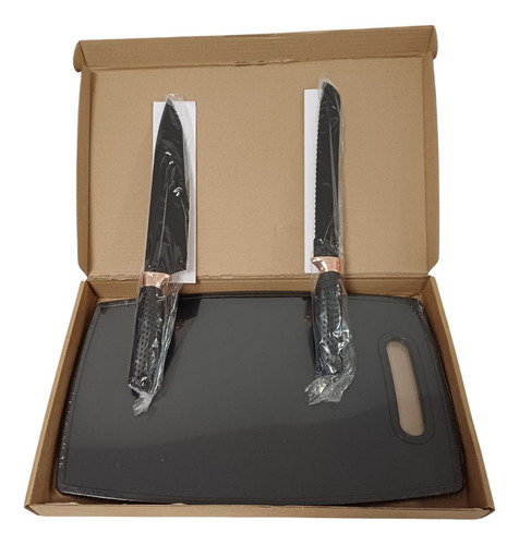 Set De Tabla Para Picar Y 2 Cuchillos Ecko Lisa Negro