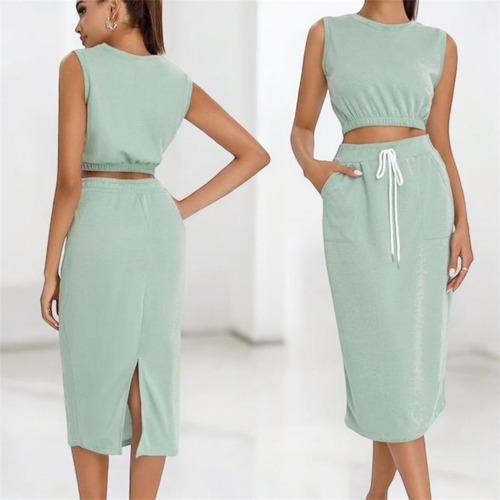 Conjunto Falda Y Crop Top Pants Casual Cómodo Moderno