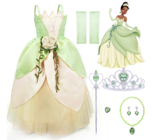 Vestido Tiana Para Cosplay De La Princesa Y El Sapo, Con Flo