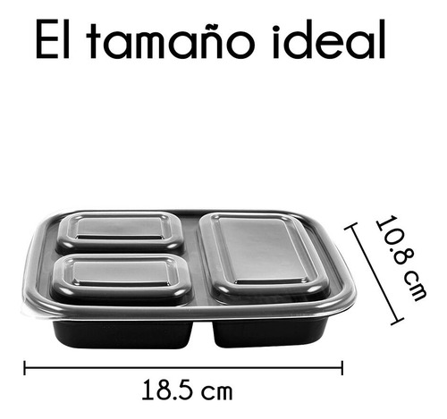 Pack 20 Contenedores 34oz De 3 Compartimentos Almuerzo Color Negro