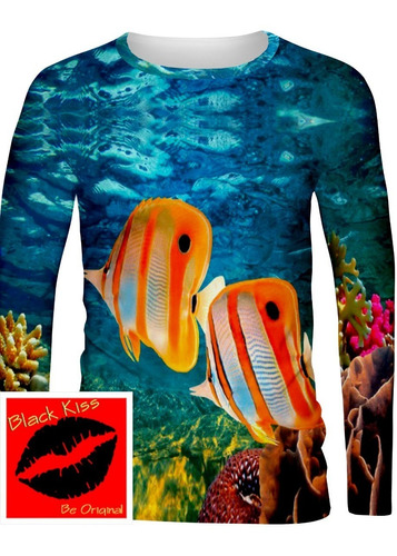 Playera Sublimada Full Print Manga Larga Peces