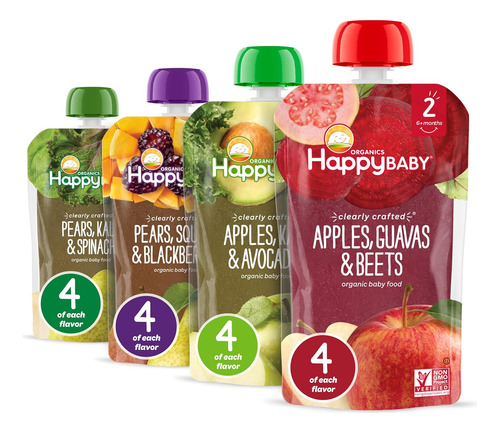 Happy Baby Organics Etapa 2 Bolsas De Comida Para Bebés, Sin