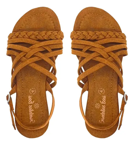 Sandalia Huarache Romana Comoda Tiras Broche Cafe Barata