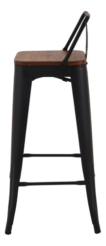 Kit 2 Banquetas Tolix Iron Industrial Preta Assento Madeira Cor Banqueta Alta Com Encosto Para Cozinha Tolix Iron Industrial Madeira Preto