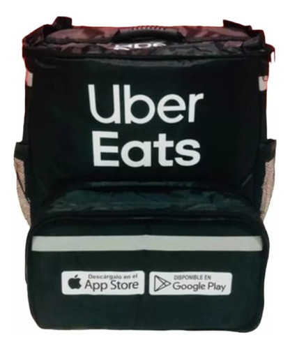 Mochila Uber Eats Negra Con Porta Vasos Negro Liso