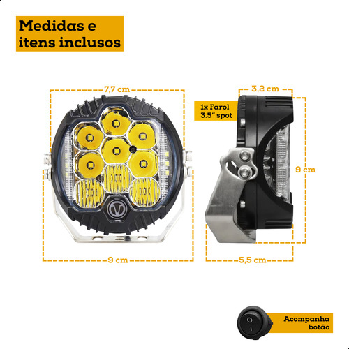 Farol Milha Auxiliar Universal Automotivo + Sup Carro Moto