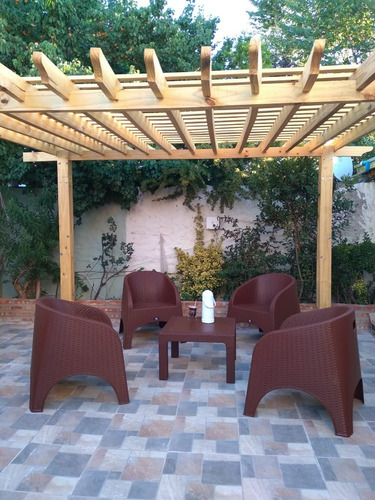 Juego Jardin 2 Sillones Rattan + Mesa Ratona 90cm Alejo Ct Estructura Chocolate